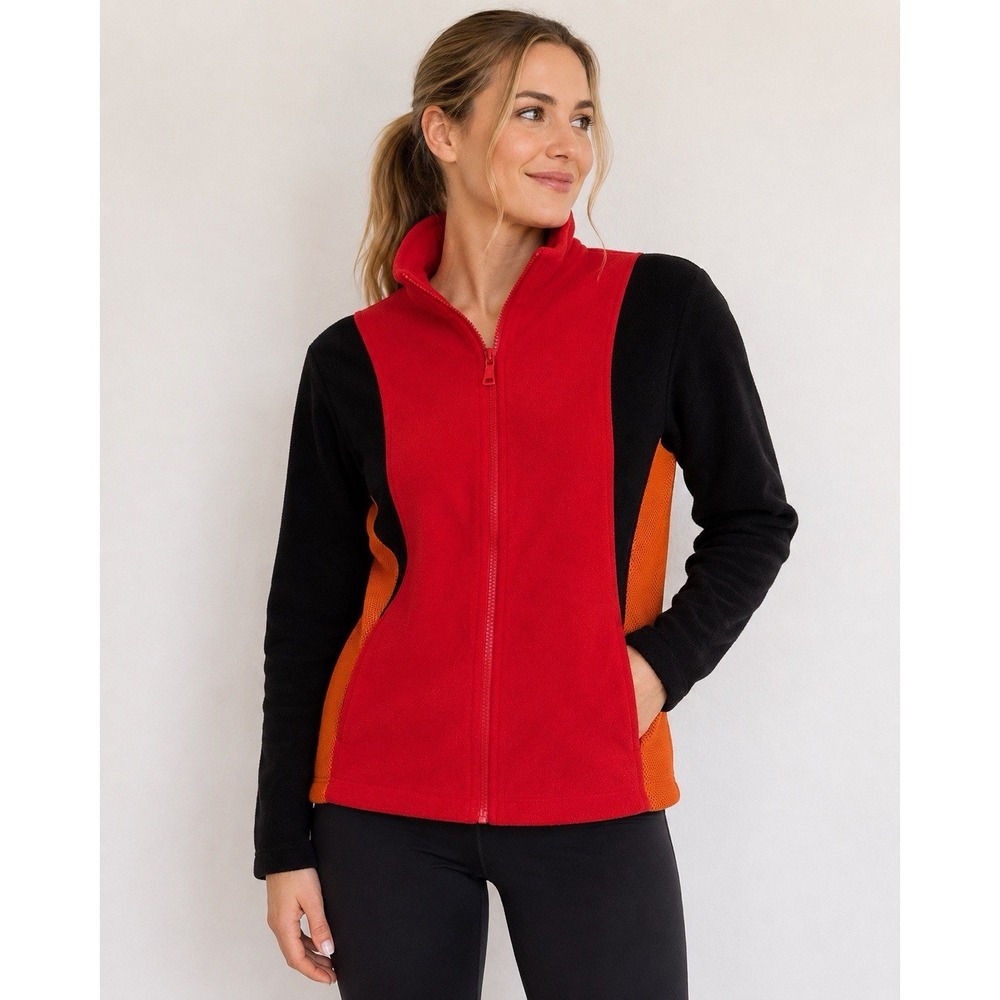 Marsh Landing Petites Fleece Jacket PS Red Black Orange Full Zip Colorblock